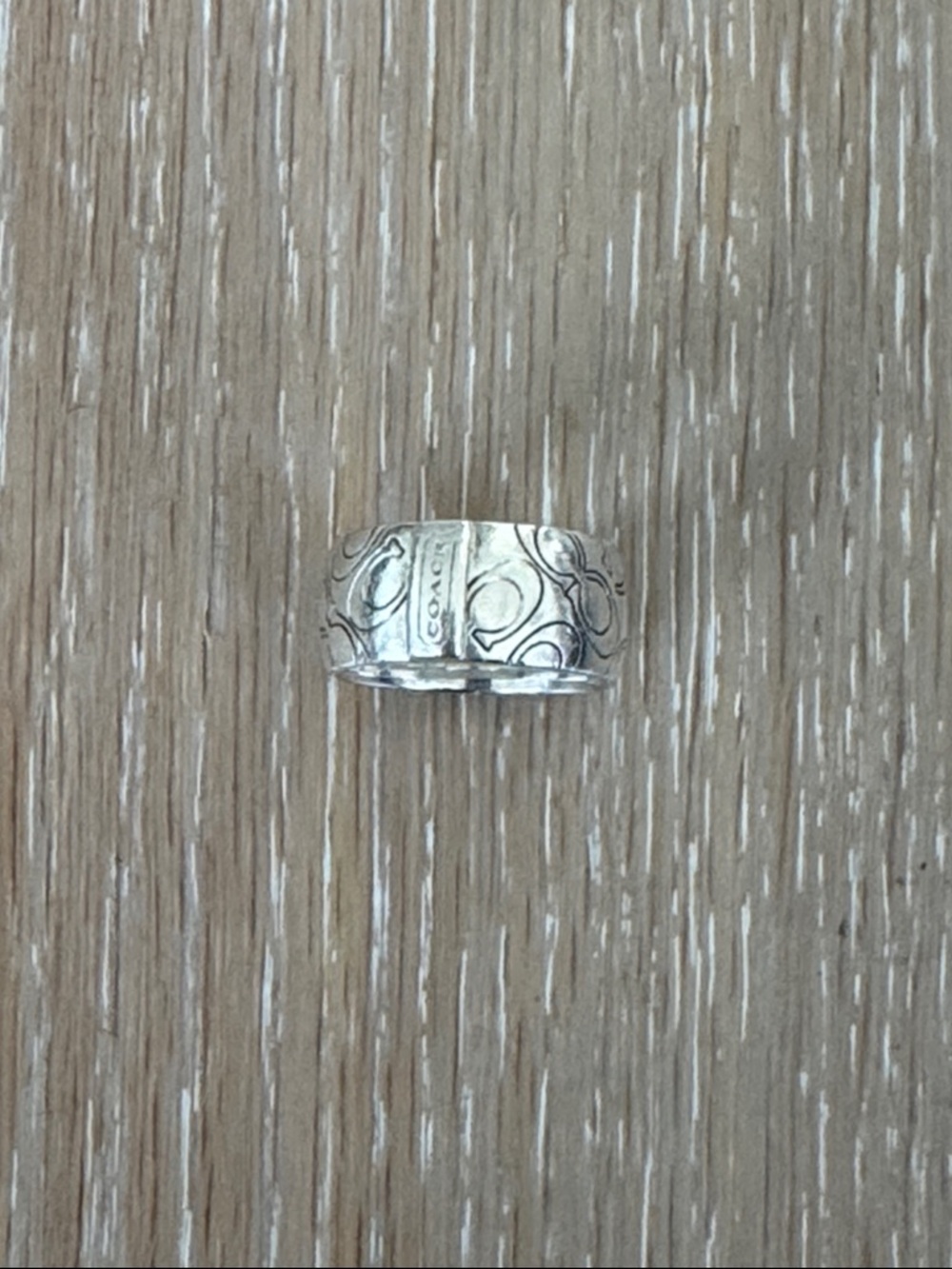 Coach 9.5mm Signature "C" Logo Band Ring Sterling Silver. Size 8.
